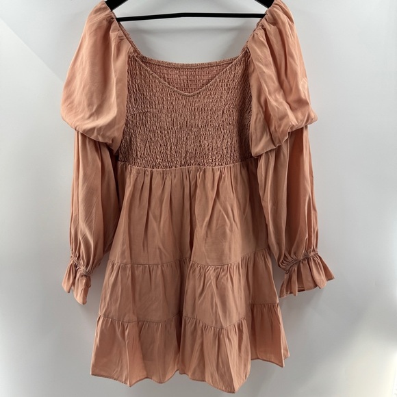 Dresses & Skirts - Peach Smocked Puff Sleeve A-Line Dress Convertible Neckline Size Large